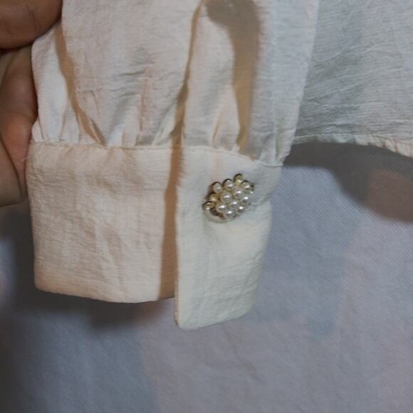 Zara Ivory Long-Sleeve Jewel Button Up Shirt Blouse Size XL - Picture 5 of 8